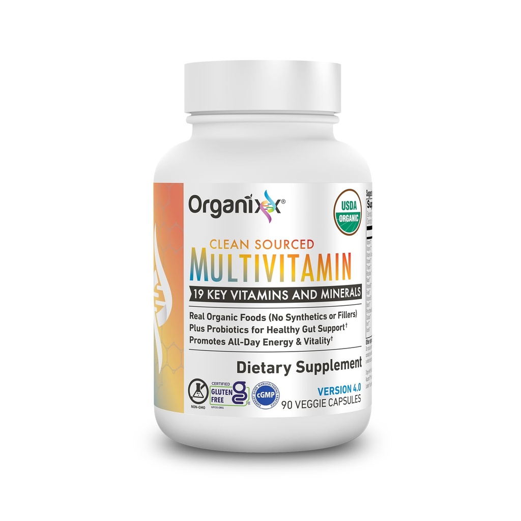 Organixx Vegan Multivitamin for Women & Men, 비타민 C, D3, 비타민 B 복합체, Probiotics, 유기 과일 및 야채, 소화, Gut 건강, 면역 지원, 90 젤 캡슐