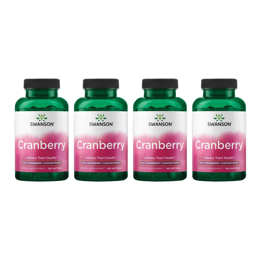Swanson Cranberry - 지원 Urinary Tract 건강, Bladder 통제 & 승진 건강한 Kidney 기능 - 보충 20:1 Cranberry 주스 농축 - (180 Softgels) 4 팩