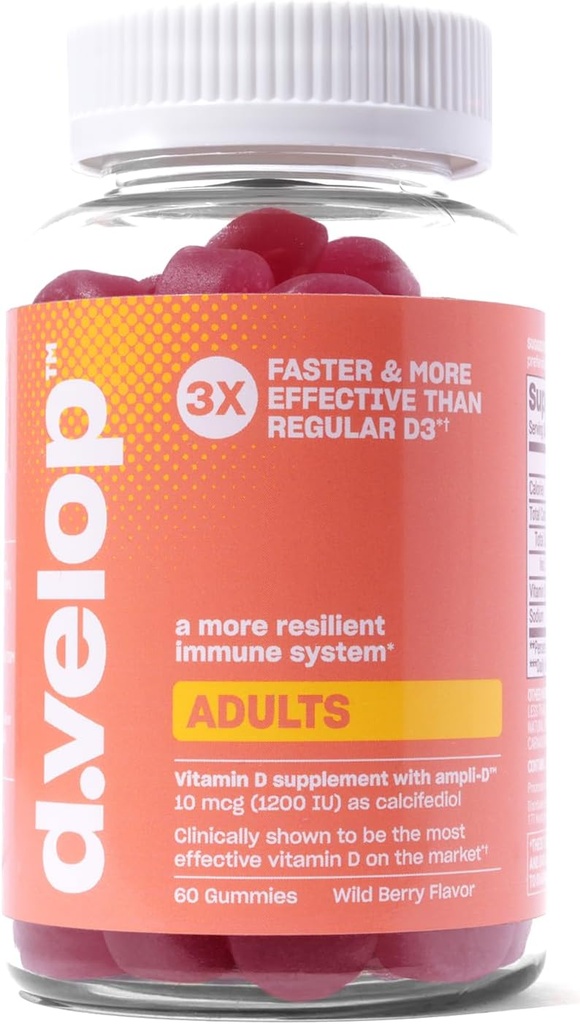 성인을위한 d.velop 비타민 D Gummies - 1200 IU, 10 mcg - 높은 Potency 비타민 D3 Gummies - 면역 지원, 뼈 및 심장 건강 - 3X 패스너 & 더 효과적인 - 새로운 공식, 야생 Berry 맛 60 조사