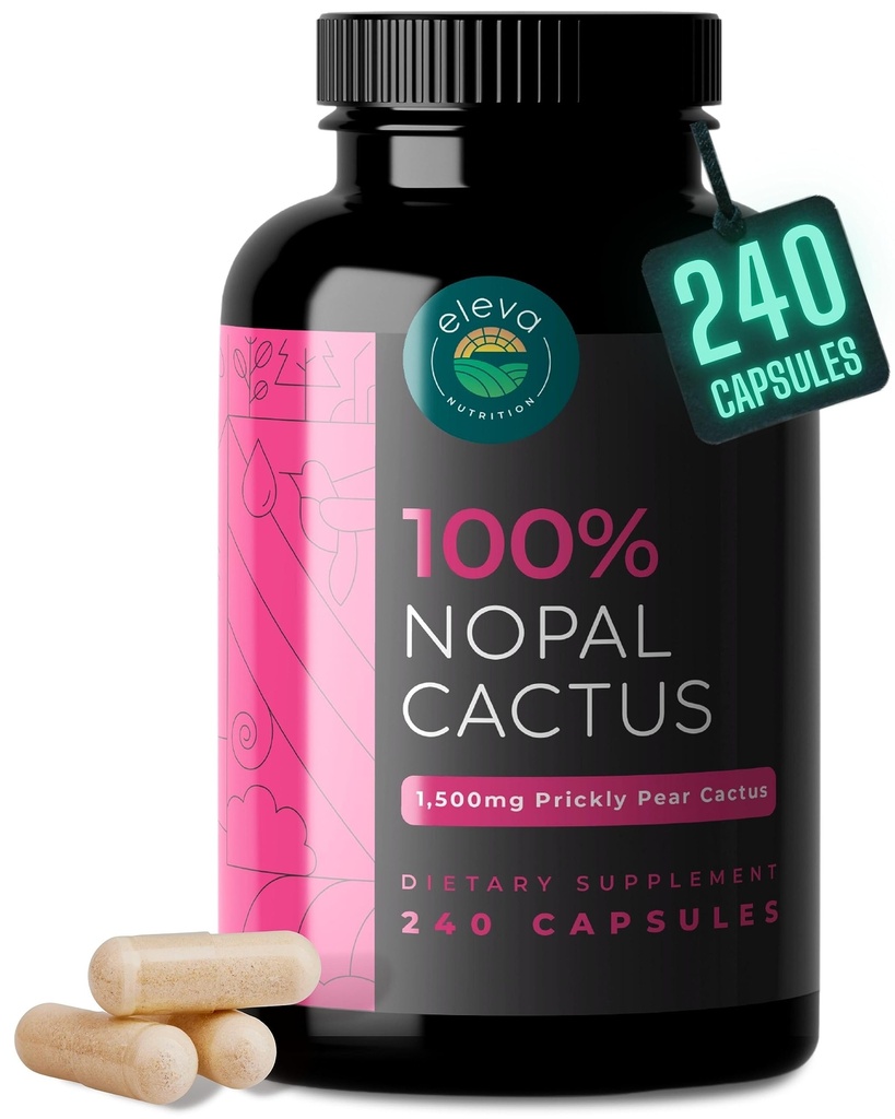 Nopal Cactus 캡슐 1500mg- 유기 Sun-Dried Prickly Pear Cactus 과일 분말 & 흡수 자연적인 Prickly Pear 최고 보충교재 섬유, 비타민 및 무기물 240의 캡슐을 위한 까만 고추 추출물