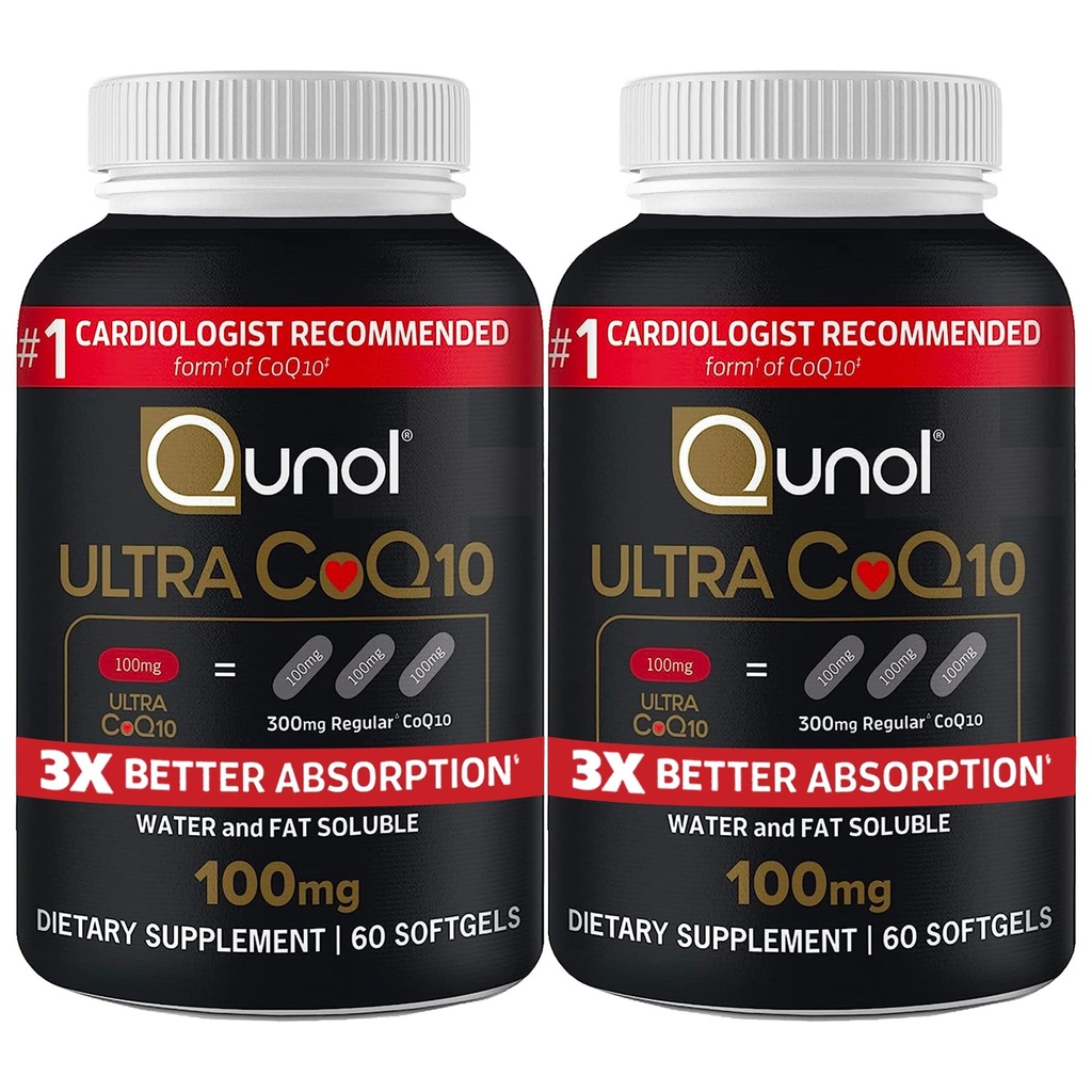 Qunol 매우 CoQ10 100mg 3X 더 나은 흡수 특허가 주어진 물과 뚱뚱한 수용성 자연적인 보충교재 모양 Coenzyme Q10 심장 건강 팩 Softgels, 120 조사를 위한 산화 방지제