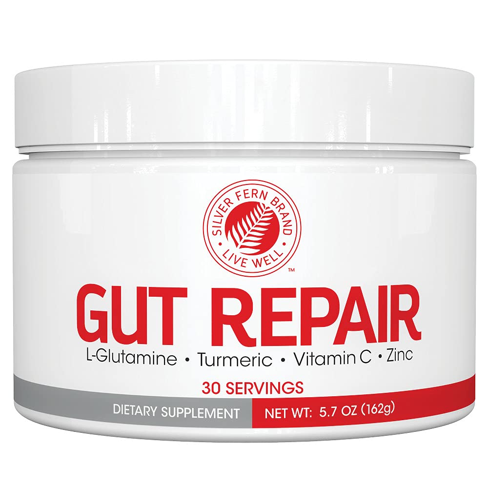Silver Fern Gut Repair - 소화 건강 보충 분말 - L 글루타민, 쿠르쿠민, 아연 & 아스코르브산 (1 Tub - 30 서빙)