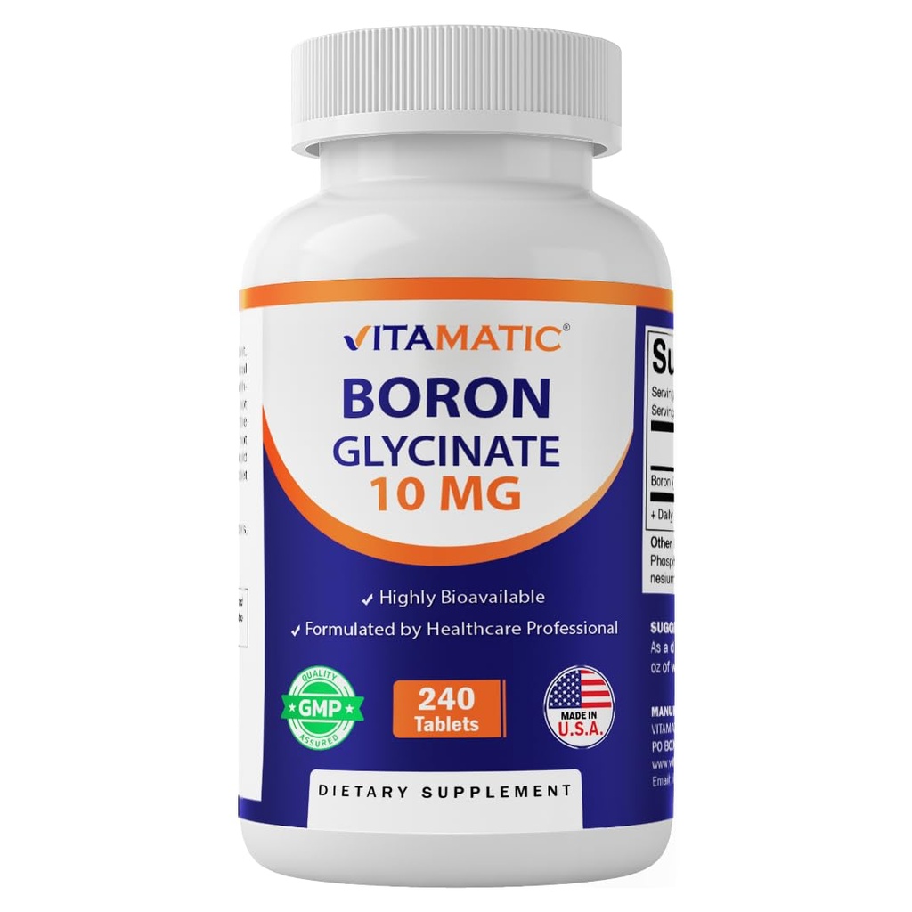 Vitamatic Chelated Boron (글리세라이드) 10mg 240 정제 - 지원 호르몬 균형, 뼈 건강 & 연결 조직
