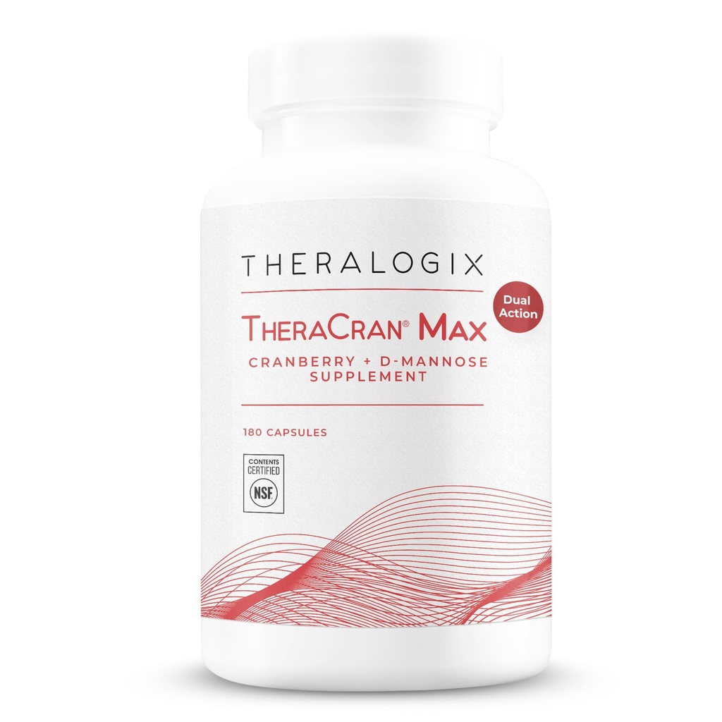 Theralogix TheraCran Max - Cranberry + 남성 및 여성을위한 D-Mannose 보충 - Urinary Tract Health Support - 90 일 공급 - NSF 인증 - 180 캡슐
