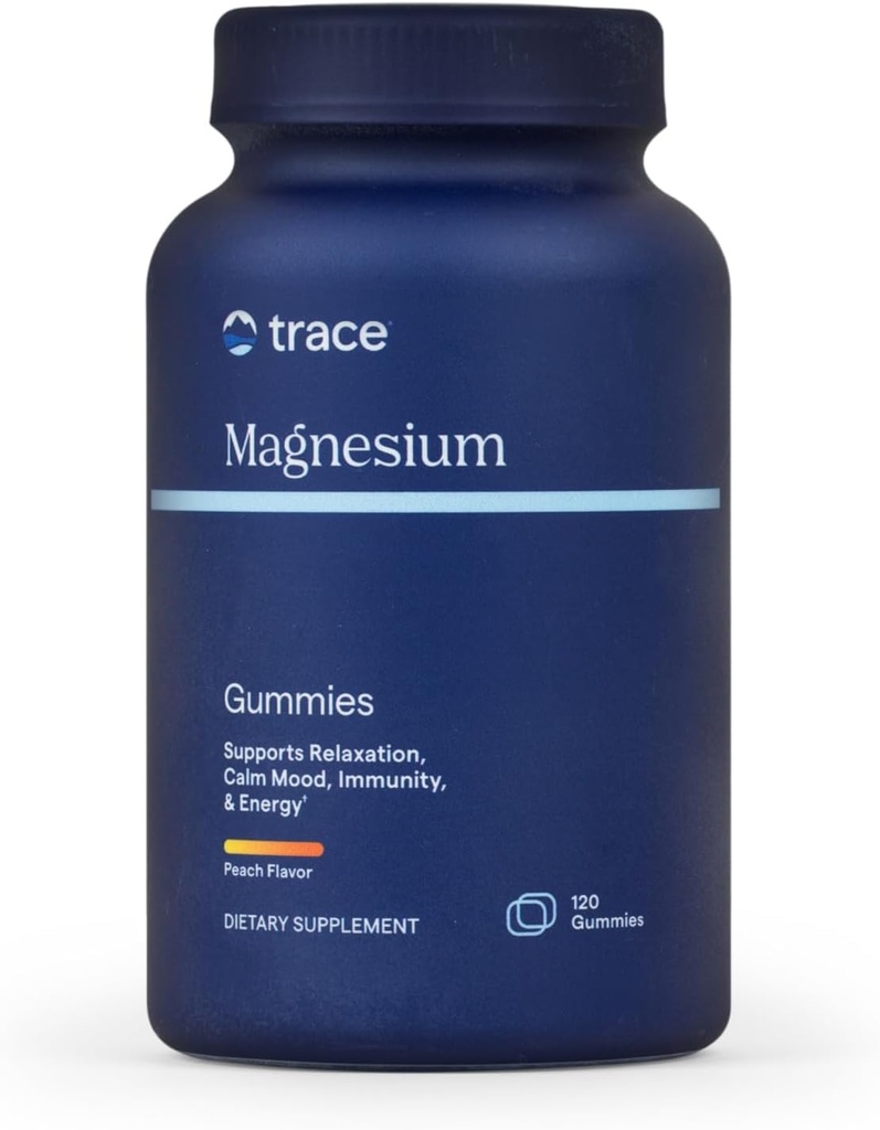 Trace Minerals 마그네슘 Gummies - Calm Mindset 지원 - 어린이 및 성인을위한 마그네슘 Chewable - 뼈, 소화, 심장 건강 및 면역 지원 - 복숭아 맛 - 120 조사 (120 서빙)