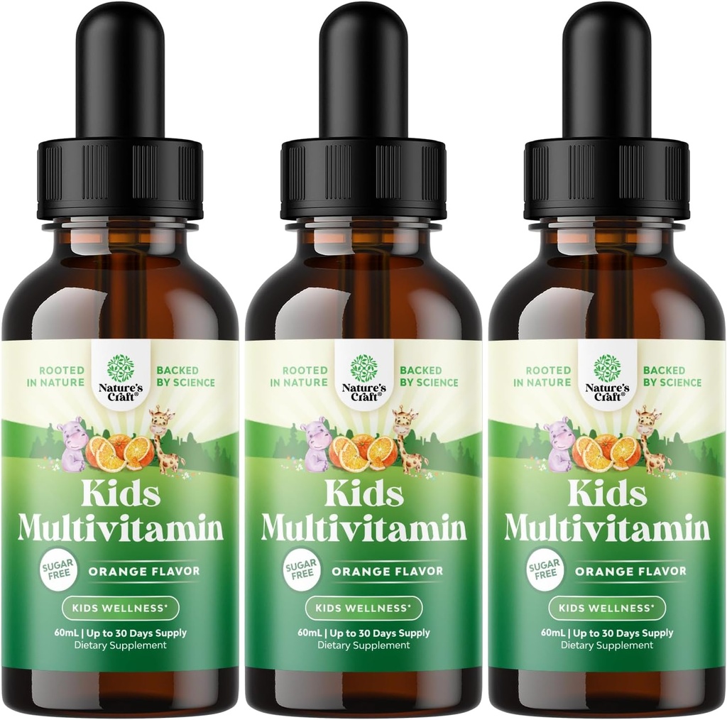 Natures Craft Liquid Multivitamin for Kids Immunity Support - 모든 연령대의 아이를 위한 C D3 E B6 및 D3 액체 비타민을 가진 Yummy Toddler Multivitamin 보충 - 높은 흡수 (3 팩)