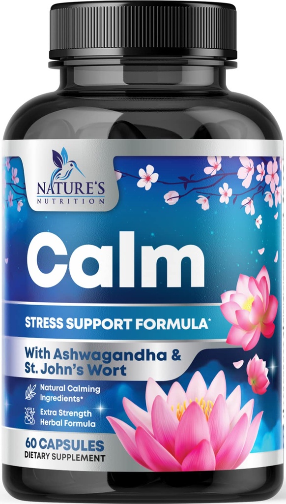 Natural Calm, Unwind & Relax Support - Ashwagandha, GABA, Magnesium, L-Theanine & More - 자연 초점, 에너지 및 면역 지원 - Nature's Non-GMO, Vegan, Gluten Free, 미국 - 120 캡슐