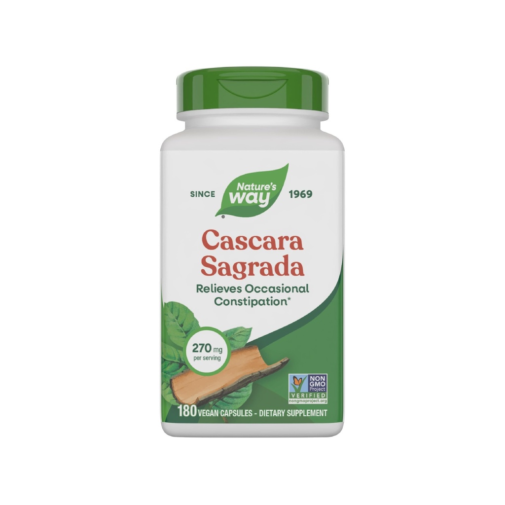 Nature's Way Cascara Sagrada Bark, 성인 및 어린이 연령 12 +, 지원 일반 *, 비 GMO 프로젝트 검증, 서빙 당 270 mg, 180 캡슐 (패키지 May Vary)