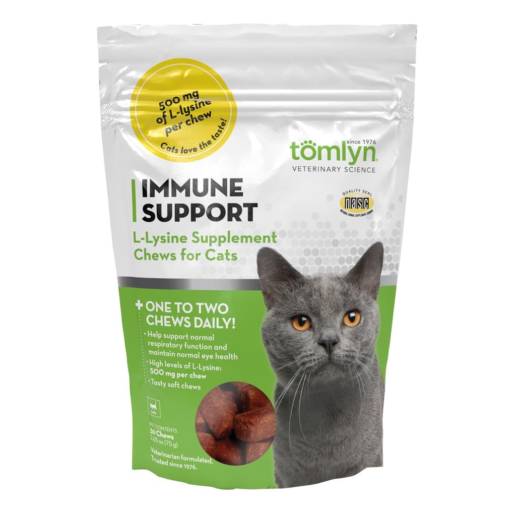 Tomlyn Immune 지원 매일 L-Lysine 보충교재, 고양이와 새끼 고양이, 30ct를 위한 물고기 거품이 이는 Lysine Chews