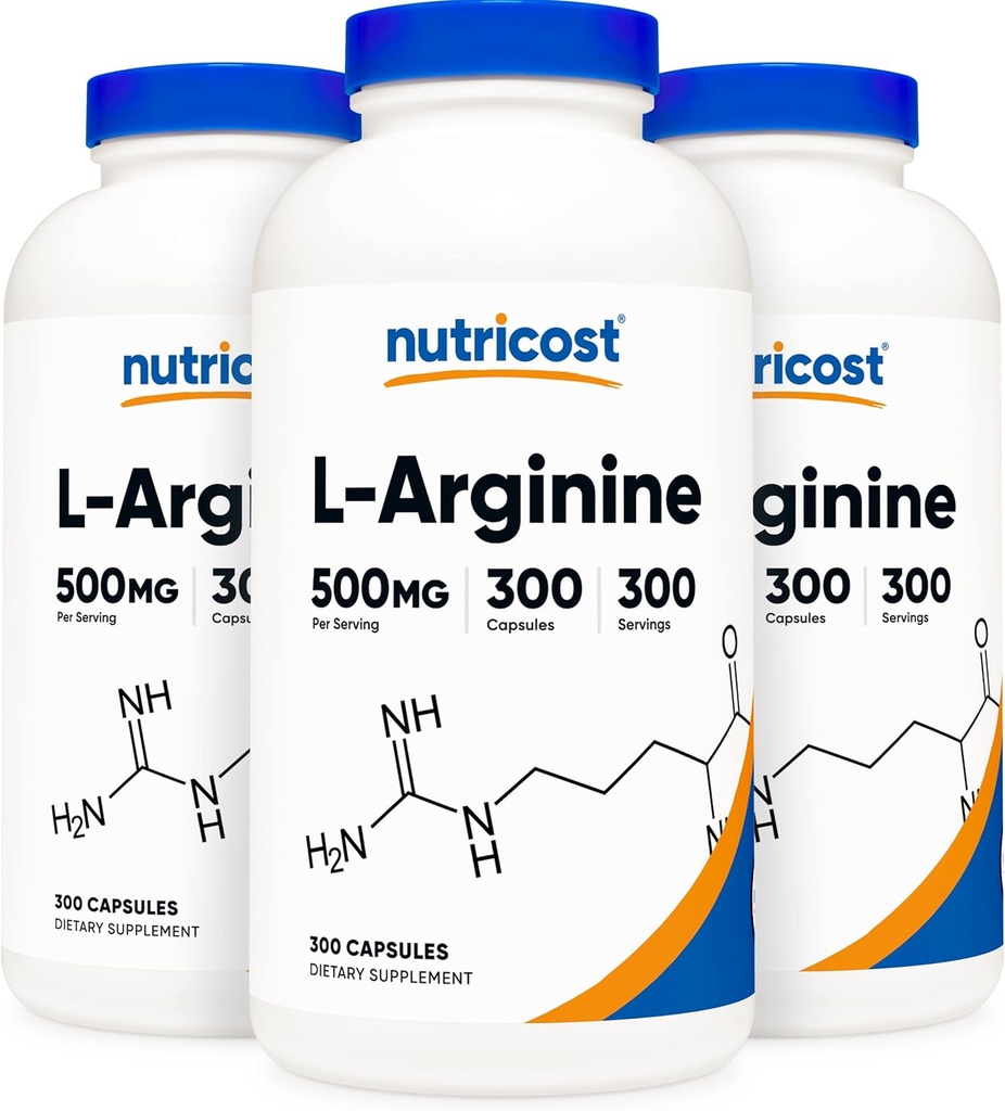 Nutricost L 아르기닌 500mg, 300 캡슐 (3 병)