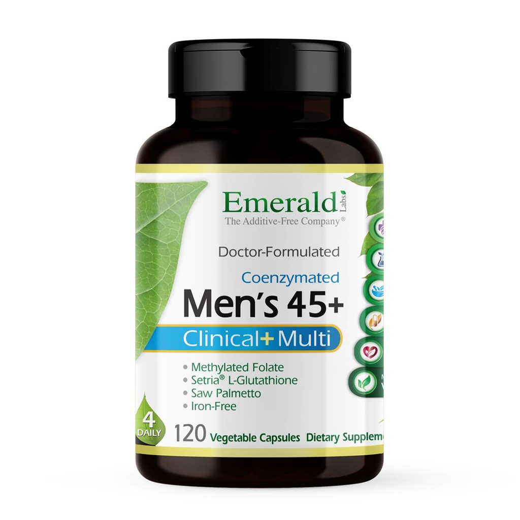 EMERALD LABS 남성 45 + 임상 멀티 - 종합 지원을위한 Multivitamin, 뼈 및 심장 건강 * - 남성 45 +에 대한 설계 - 글루텐 - 무료 및 채식 - 120 야채 캡슐 (30 일 공급)