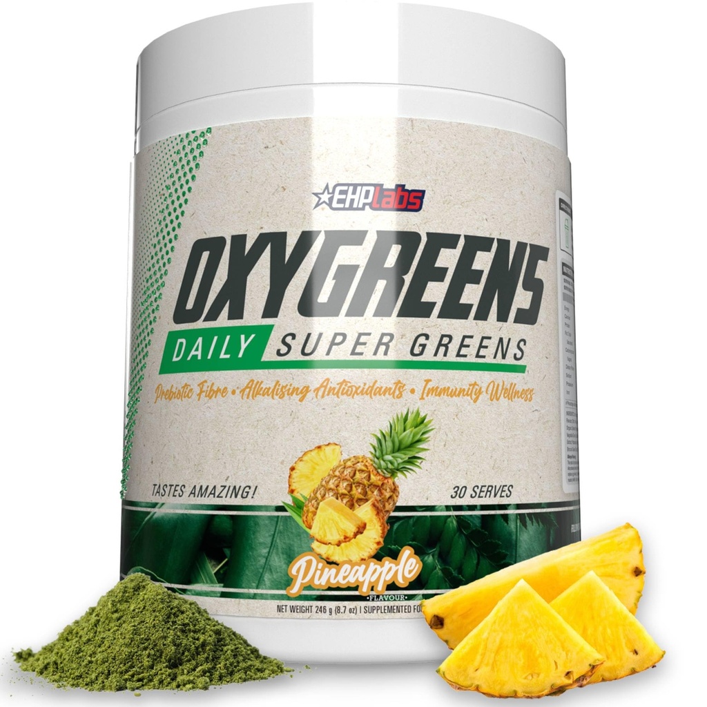 EHP Labs OxyGreens Super Greens Powder - Spirulina & Chlorella Superfood, Green Juice Powder & Green은 Prebiotic Fiber, Antioxidants & Immunity Support, 30 Serves (Pineapple)로 보충합니다.