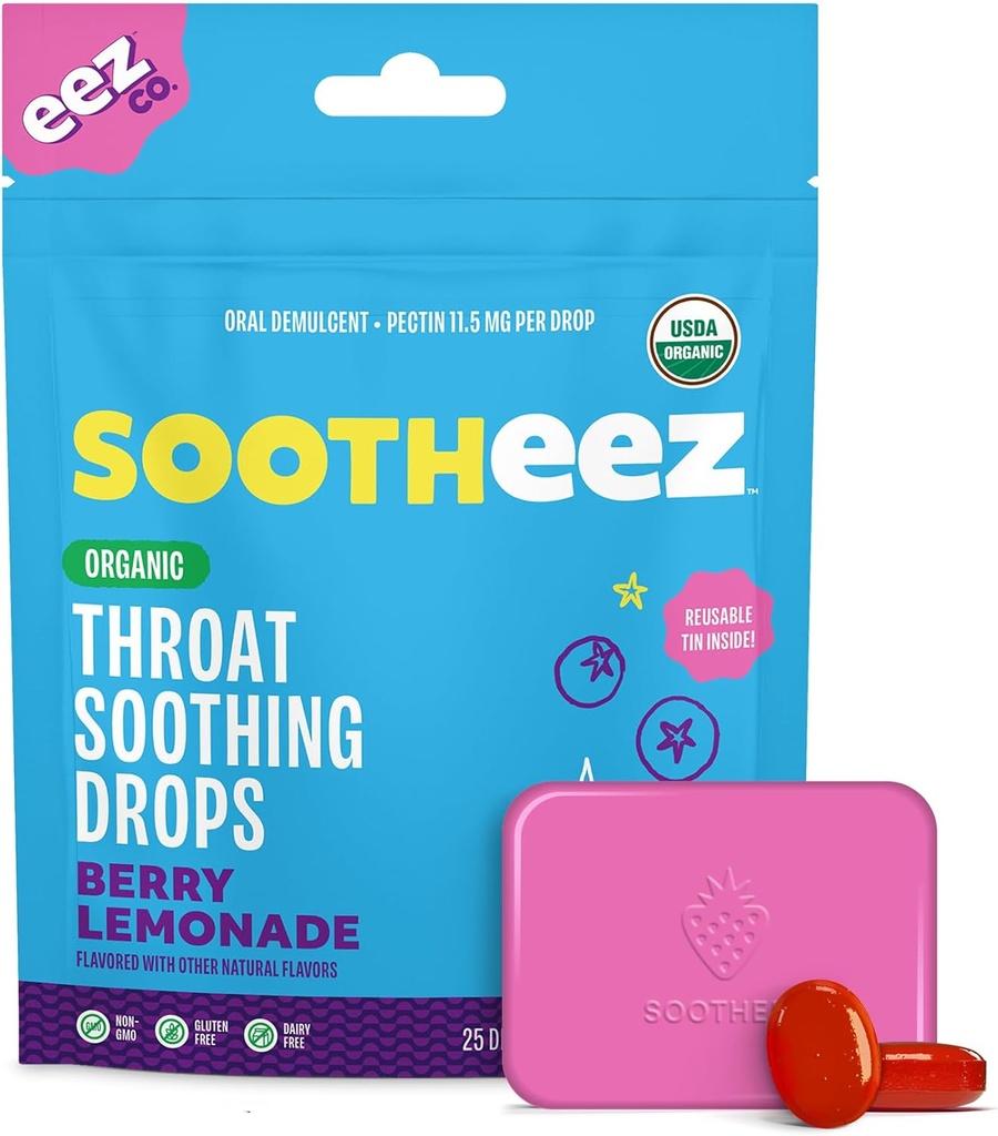 Sootheez Organic Throat Soothing Drops for Adults, Berry Lemonade, 25 Count, Refillable, Sooth Sore Throats의 훌륭한 타스팅 드롭