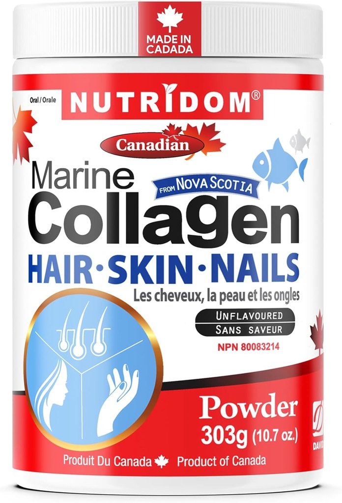 Nutridom Hydrolyzed Marine Collagen Peptides Powder, Nova-Scotia의 야생 겁에 질린, 머리, 피부 & 손톱, 비 GMO, 글루텐, 콩 & 낙농 (303 g)의 무료
