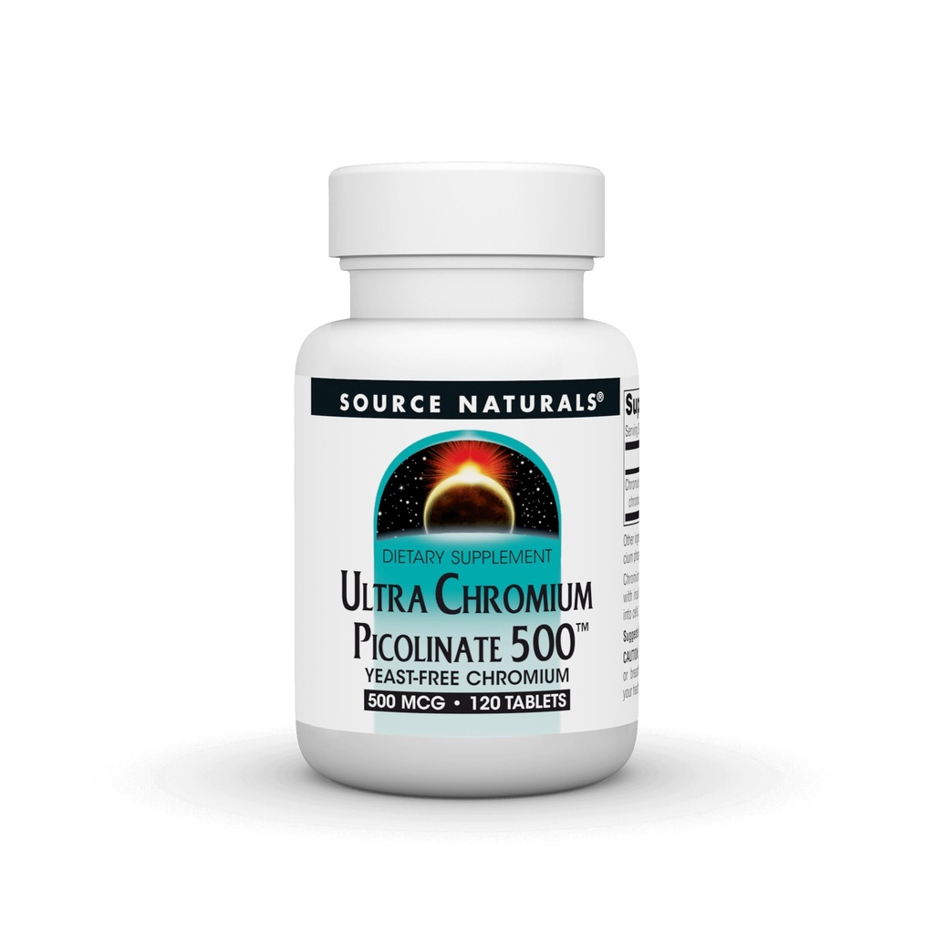 Source Naturals Ultra Chromium Picolinate 500 Yeast-FreeChromium, 채식 식이 요법, 500 mcg - 120 정제