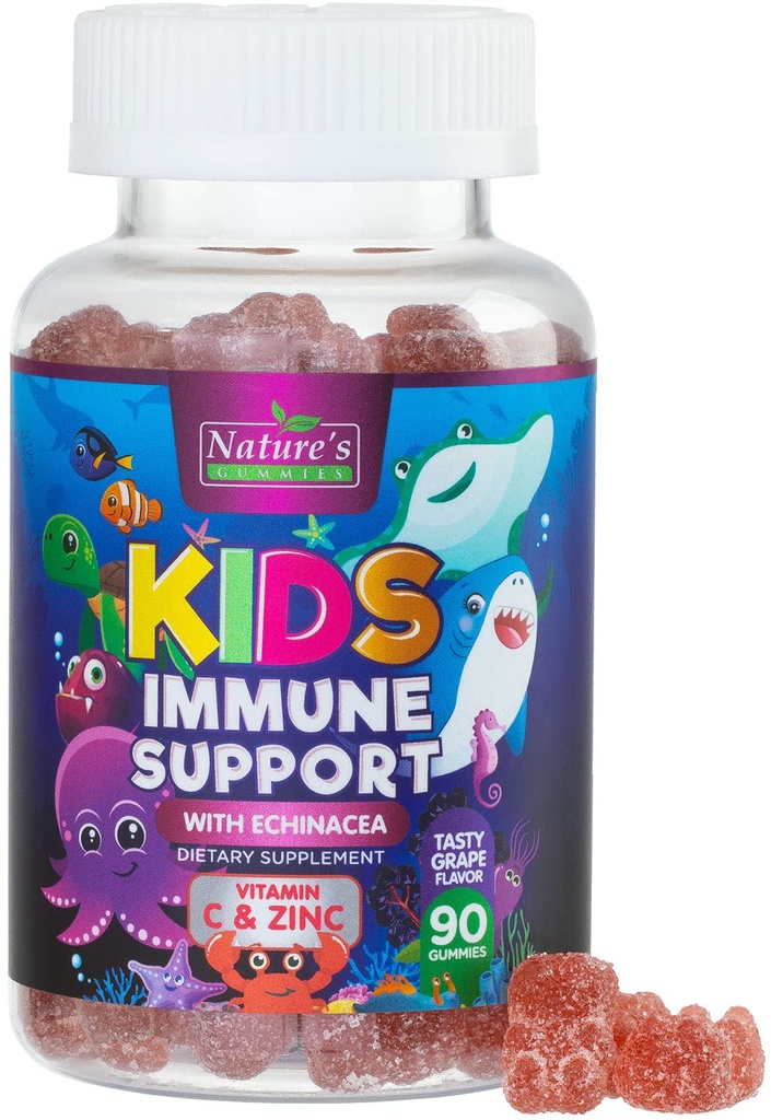 아이 면역 지원 보충교재 Gummies - 매일 아이들 비타민 C, 아연 & Echinacea - 아이 Immunity 지원을 위한 거미, 나이 4 및 위, 자연적인 Berry 풍미, 비 GMO, 글루텐 자유로운 & Vegan - 90 Gummies