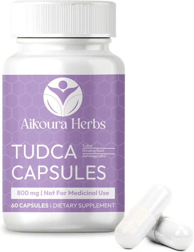 AIKOURA TUDCA 800mg - Liver Support Supplement - 우유 이틀, 인삼 및 Ashwagandha와 60 Vegan 캡슐 - Gut 및 전반적인 건강을 홍보합니다.