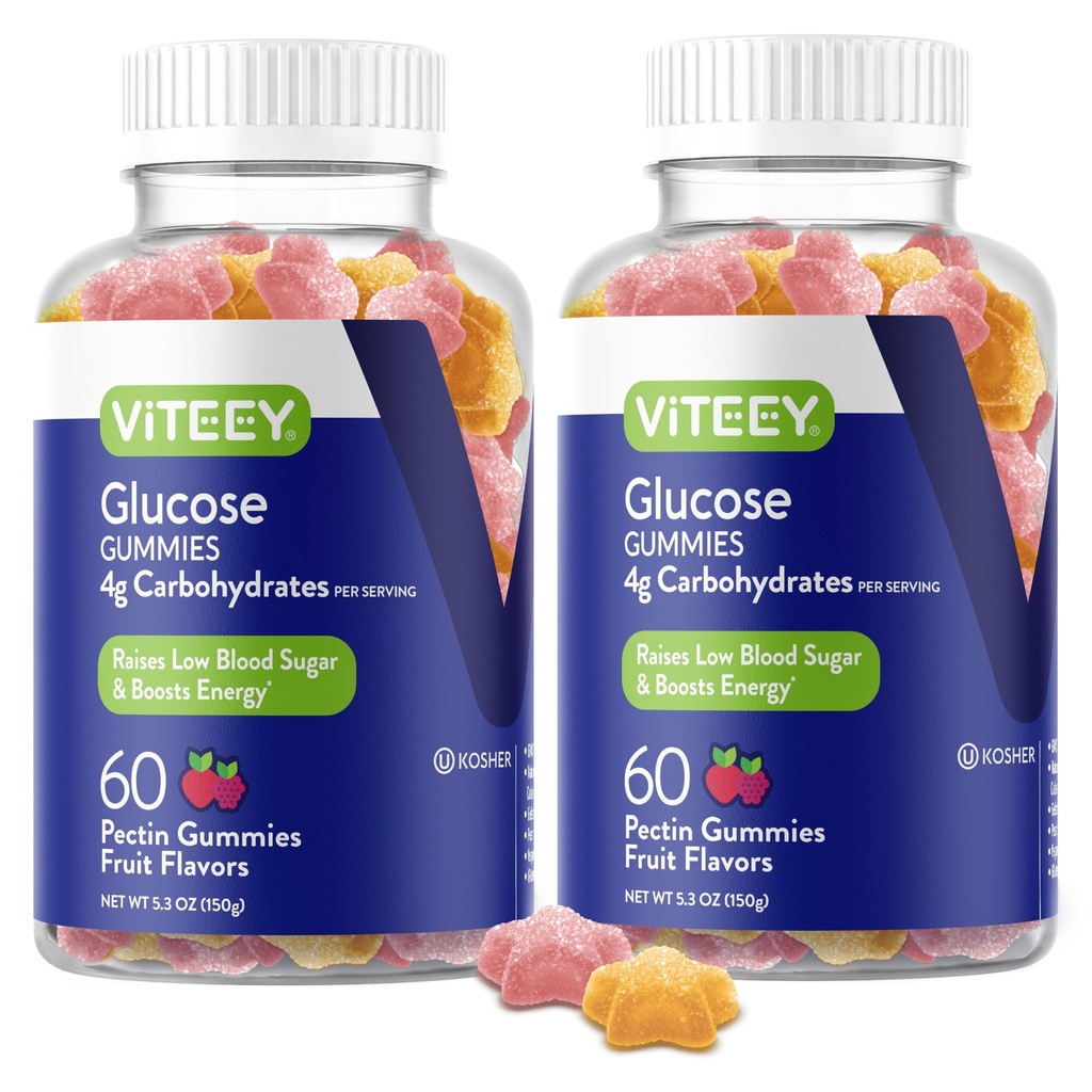 Viteey Glucose Gummies - 탄수화물의 4g - 포도당 정제에 빠른 행동 대안 - 에너지와 혈액 설탕 지원 - Vegan, 글루텐 무료, 젤라틴 무료 - 120 개