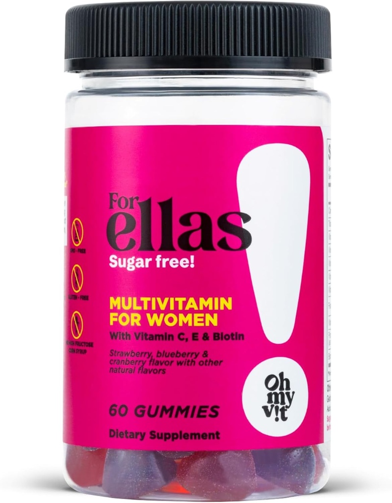 OH MY VIT! Ellas Women’s Multivitamin Gummy 비타민 C, E 및 Biotin, 설탕 무료 베리 맛, 60 카운트