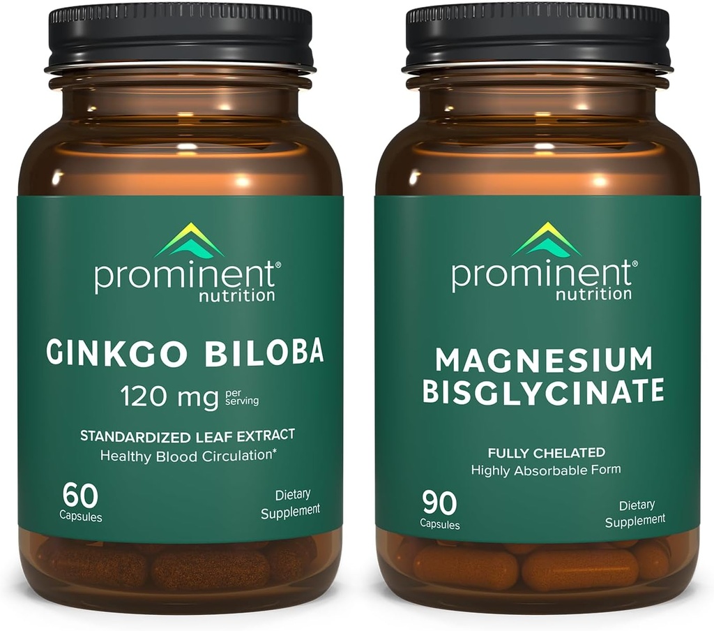 Prominent Nutrition Cognitive 건강 지원 번들 - Ginkgo Biloba 보충교재 & 마그네슘 Bisglycinate 보충교재