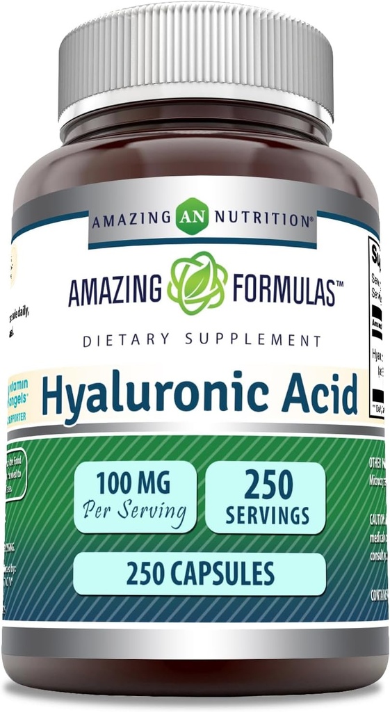 Amazing Formulas Hyaluronic Acid 100mg 250 캡슐 보충 | 비 GMO | 글루텐 프리 | 미국에서 제작
