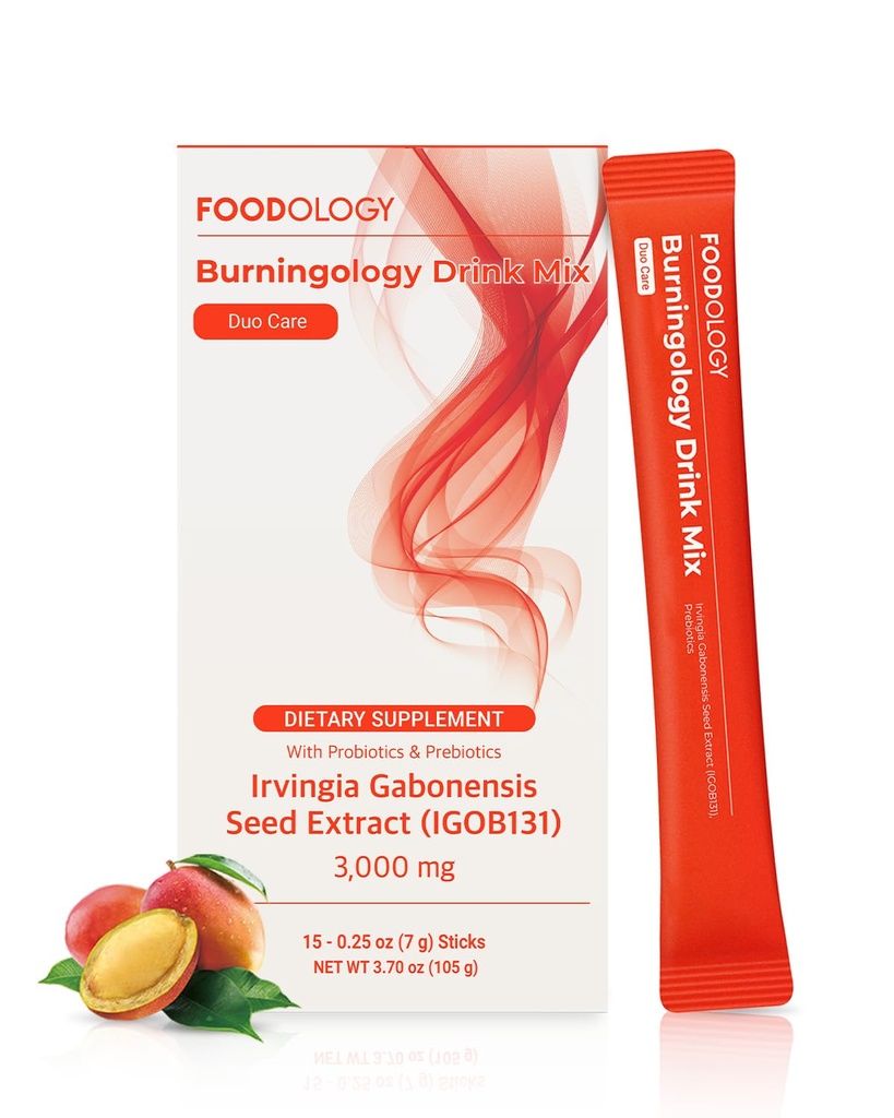 FOODOLOGY Burningology 음료 혼합 (15 일) - 아프리카 망고 (Irvingia Gabonensis) 씨 추출물. 건강한 몸과 Probiotic 부스트.