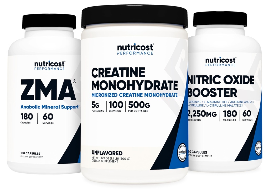 Nutricost 크레아틴 500 그램, 니트로 산화물 180 캡슐 및 ZMA 180 캡슐 뭉치