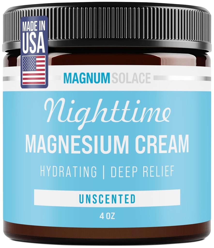 Magnum Solace 마그네슘 로션 – Hydrating Nighttime Cream Apply to Leg, Arms or Chest - Topical Chloride USA Made and Safe for Kids (무향되지 않음)