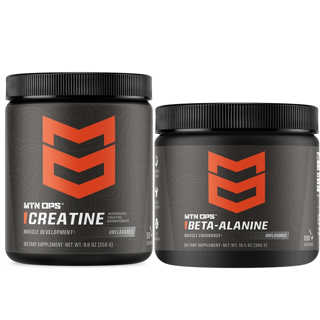 MTN OPS Creatine Monohydrate & beta Alanine 성과 더미 – 힘, 힘 & 근육 내구시간 지원 – 전 운동 & 훈련 회복 뭉치