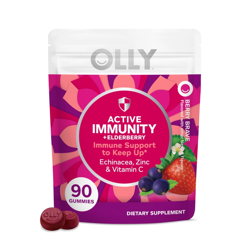 OLLY Immunity 거미, 면역 지원, Elderberry, 아연, 비타민 C, 보충교재, 베리 - 90 조사