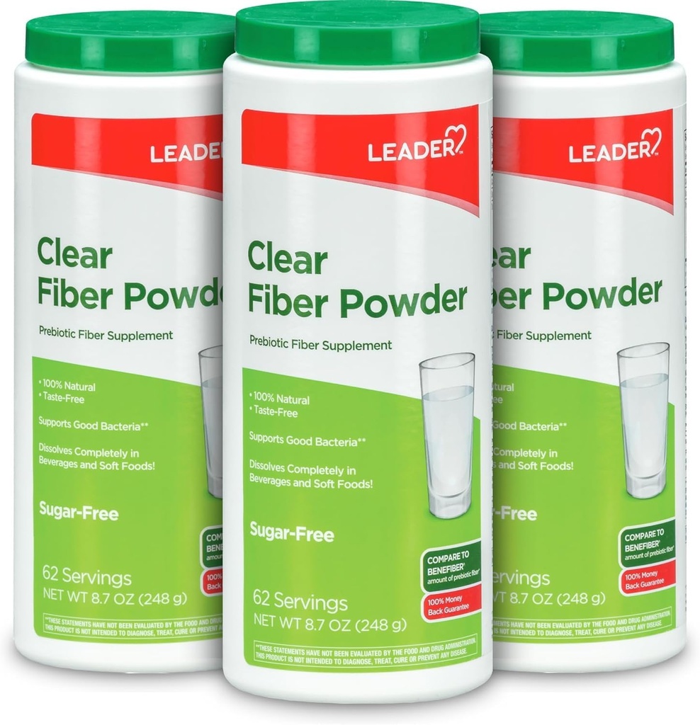 LEADER Prebiotic 섬유 보충교재 분말, 186의 서빙, 100% 자연적인 밀 Dextrin Digestive 건강을 위한 자연적인 매일 섬유 분말, 설탕 자유로운, 명확한 & 맛 자유로운, 글루텐 자유로운, Unflavored, 8.7 OZ, (3 팩)