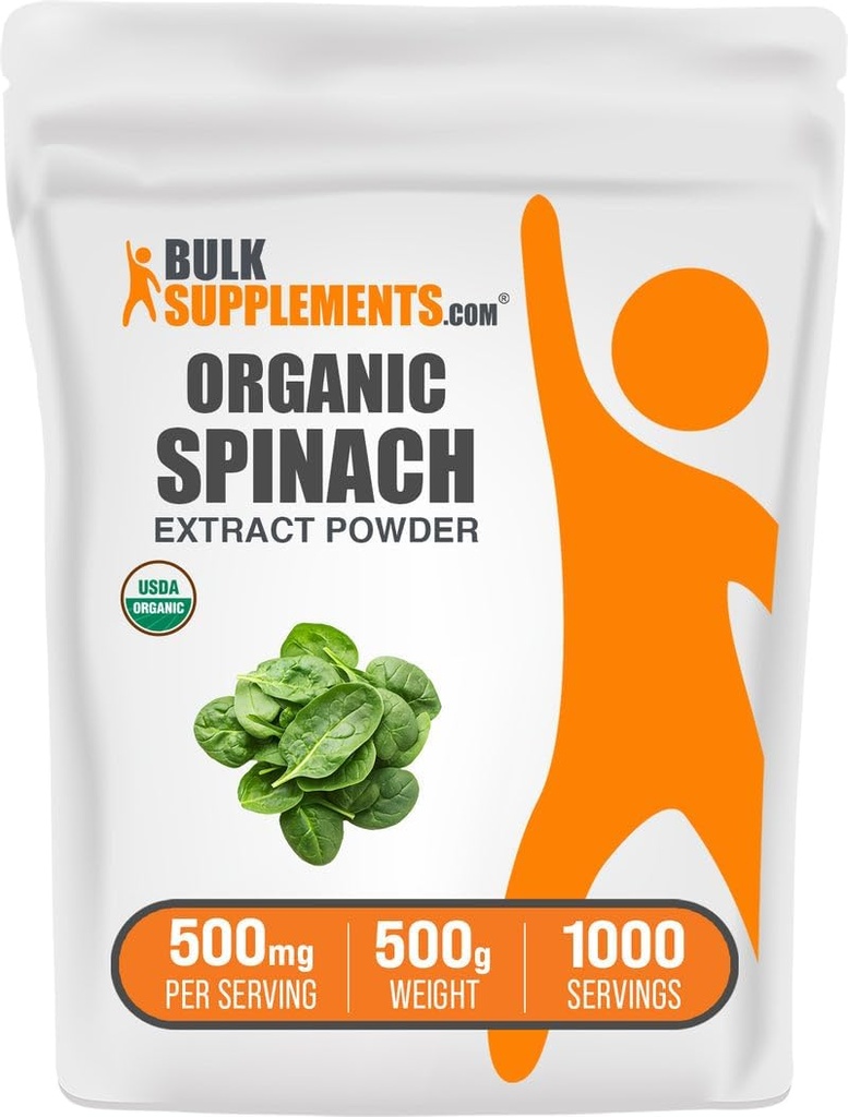 BulkSupplements.com 유기 시금치 추출물 분말 - 잎 추출물, 초본 보충교재에서 유기 시금치 분말 - Gluten 무료, 봉사 당 500mg, 500g (1.1 lbs) (1의 포장)