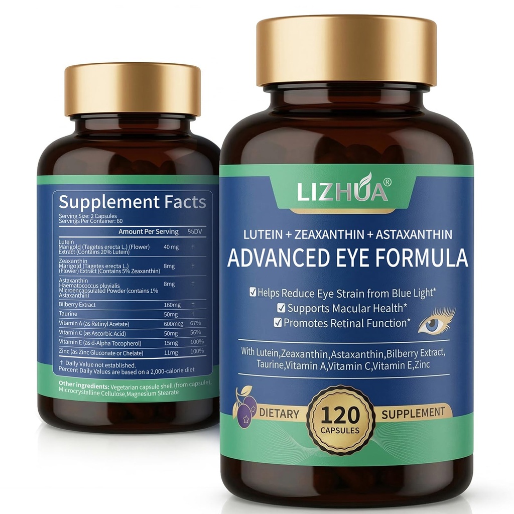 Lutein 40mg & Zeaxanthin 8mg 눈 비타민, Astaxanthin, Bilberry, 타우린, 비타민 A C E 아연, 파란 빛 & Macular 지원, 120의 Veggie 캡슐과 더불어,