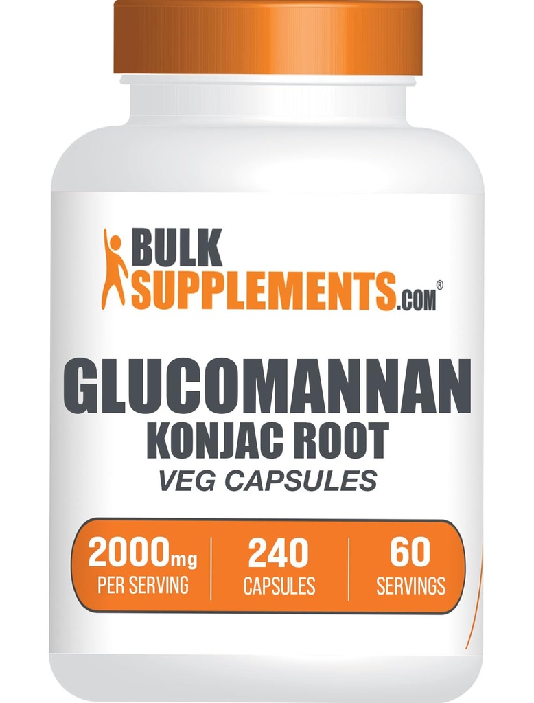 BulkSupplements.com Glucomannan 캡슐 - Konjac 뿌리 추출물, Glucomannan 보충제, 초본 보충 교재 - 글루텐 무료, 서빙 당 4 캡슐, 240 개 (팩 1)
