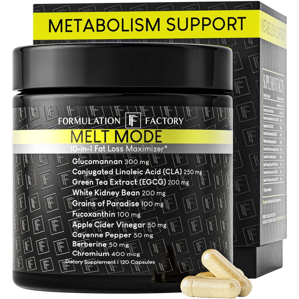 Formulation Factory Metabolism Booster - Glucomannan, L-Carnitine & Green Tea Extract와 용융 모드 천연 열 발생 물질 지원 - 고급 Satiety & Energy - 120 캡슐, 2 개월 공급