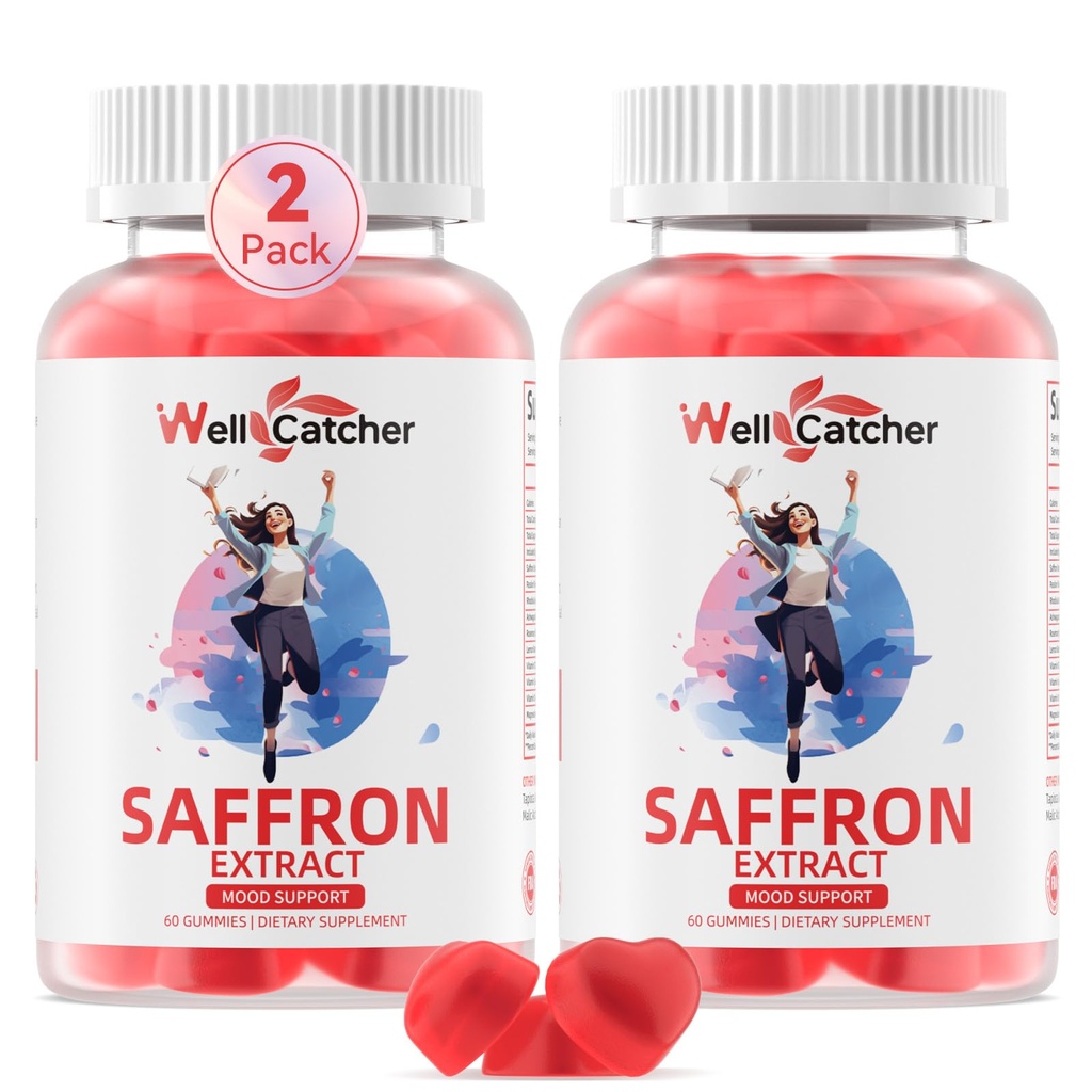 성인 아이를위한 Saffron Gummies - 남성 여성을위한 유기 Saffron 추출물 보충 무료 Mood Balance Support Better Sleep Metabolism with Vitamin Non GMO Strawberry flavored 60 Days Supply