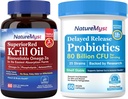 Krill 기름 1000mg와 Probiotics 뭉치, DHA EPA & Astaxanthin를 가진 오메가 3s, 80 Billion CFU 25 Strains, Gut, 심장 & 면역 기능, 미국에서 만든 비 GMO, 60 Softgels + 60 캡슐