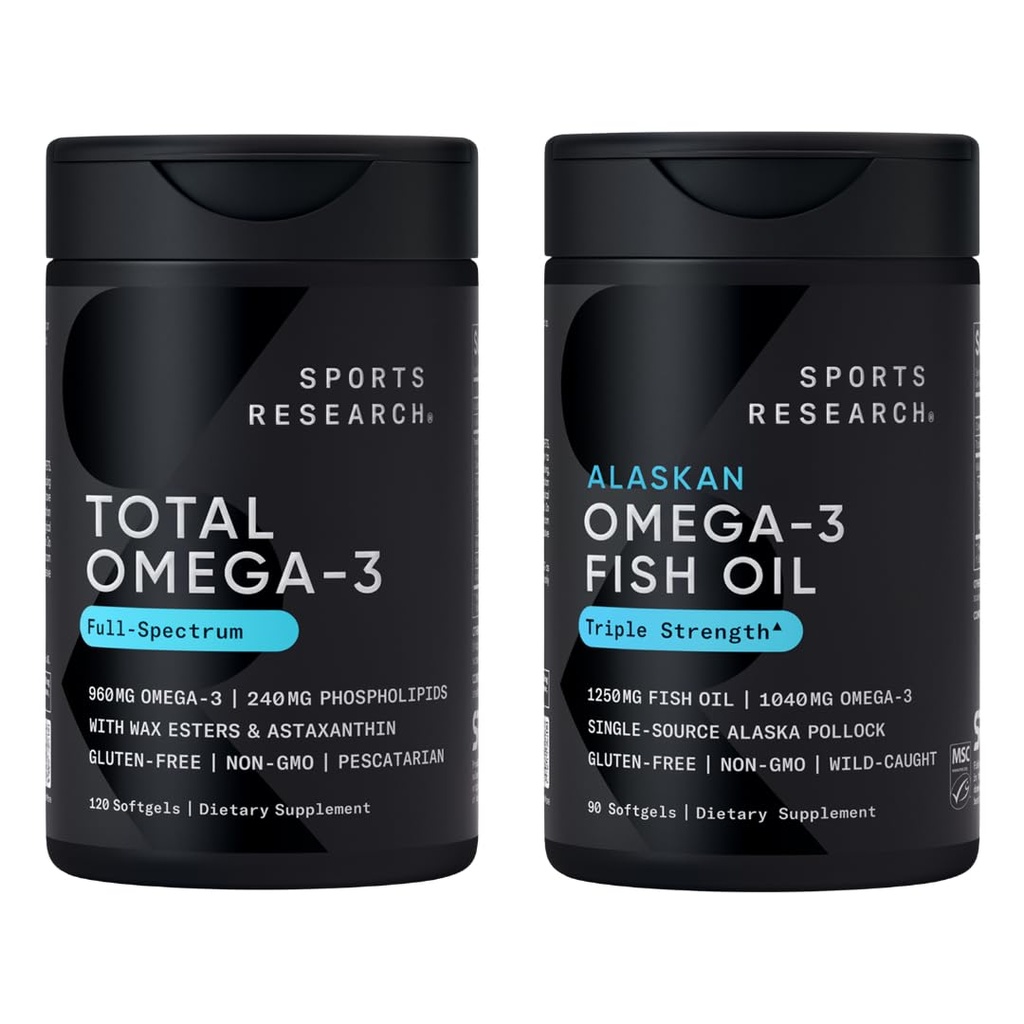 스포츠 연구 ® 오메가-3 물고기 기름 뭉치 - 총 오메가-3 2200mg (크릴, 살몬 & 폴락) + 트리플 강도 물고기 기름 1250mg - 높은 EPA & DHA 보충교재