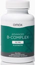 Omax3 고급 비타민 B 복합체 50MG Biotin | 강력하고 빛나는 헤어, 피부 손톱, 지원 스트레스, 면역력, 에너지 대사, 90 캡슐