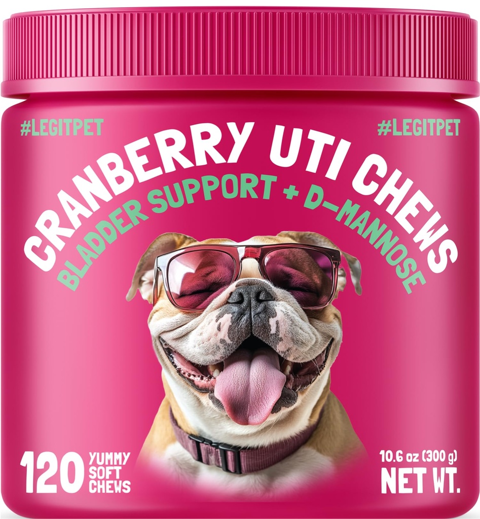 Cranberry UTI Chews for Dogs Bladder Support + D-Mannose Support Kidney Urinary Tract and Bladder Health Natural Cranberry Wellness 보충 면역 시스템 부스터 천연 애완 동물 산화 방지제 120 Chews