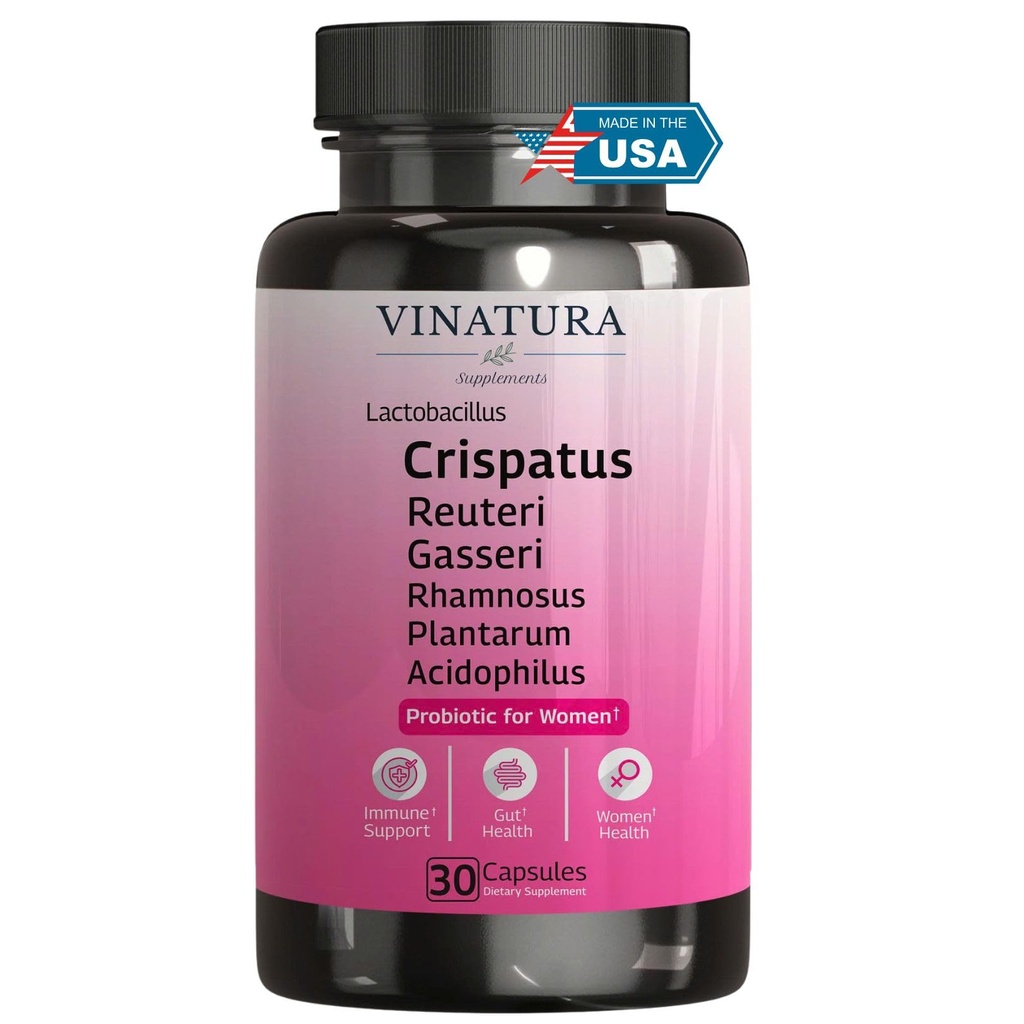 VINATURA Lactobacillus Rhamnosus, Reuteri, Gasseri, Plantarum, Crispatus, Acidophilus Probiotics - 여성을위한 Probiotics *USA Made & Tested * 여성 질 건강, Gut 및 소화 건강 - 30 캡슐