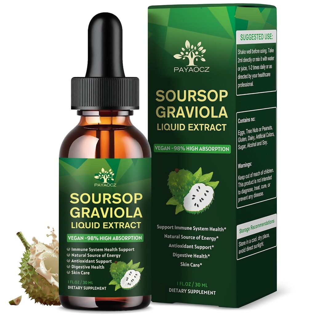 (2 팩) 바다 Moss, Soursop 기름 Bitters 액체 하락을 가진 1개의 유기 Soursop 추출물에 대하여 7는 세포 지원 & 재생, 초본 Graviola 잎 Tincture, Immune Boost, Vegan, 1 Fl Oz를 보충합니다