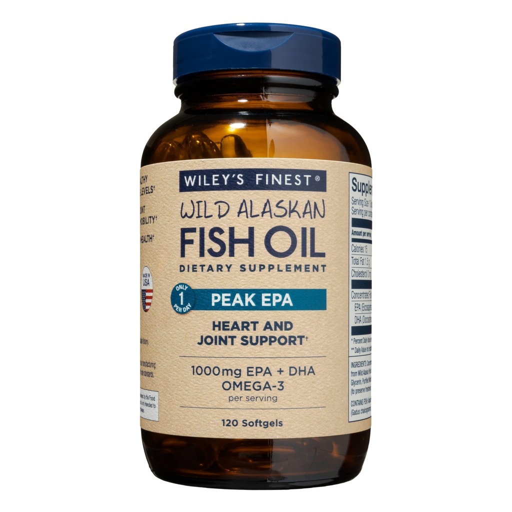 Wiley의 가장 정밀한 야생 알래스카 물고기 기름 최고봉 EPA - 세 배 힘 최고봉 EPA & DHA 보충교재 - 1000mg 물고기 기름 - 합동 건강 지원을 위한 Omega-3s - 120 Softgels (120의 서빙)
