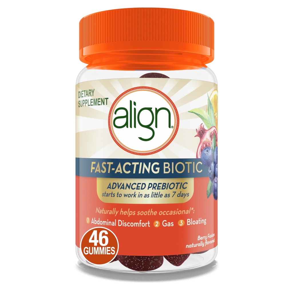 Align 고급 Prebiotic 보충교재, 빠른 행동 생물 Gummies, 여자와 남자를 위한 진보된 Prebiotic, 작게 7 일 *, 46 구미