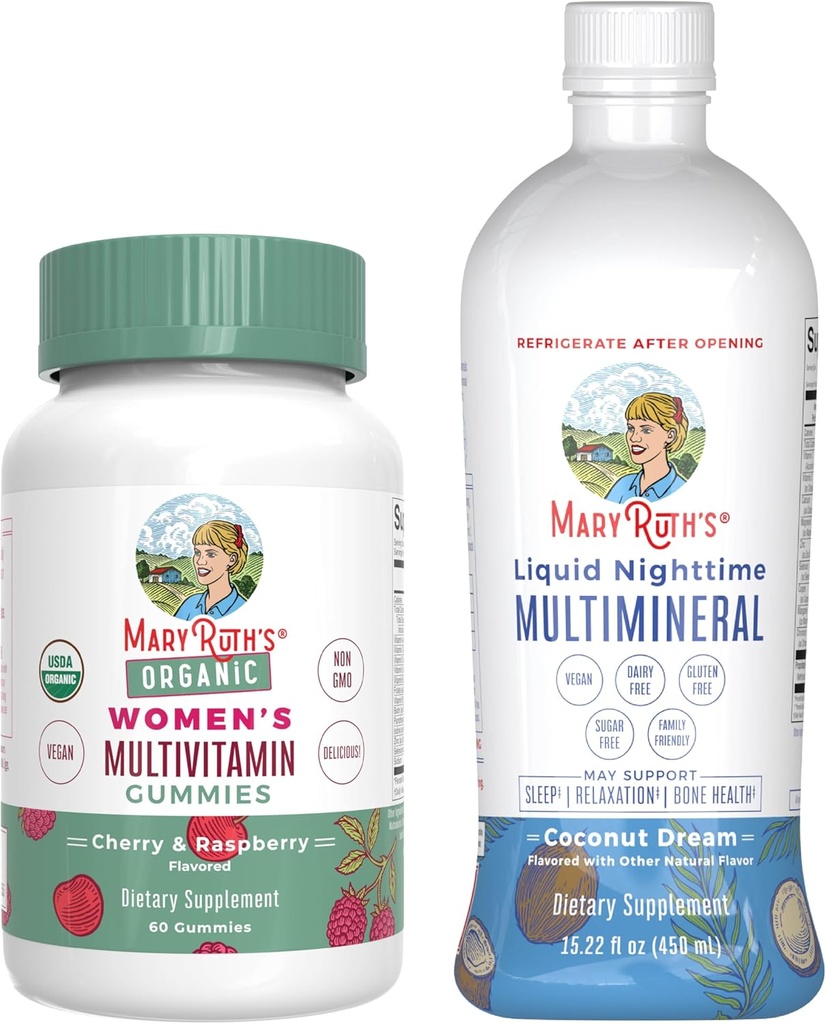 MaryRuth's Multivitamin Gummies for Women (Strawberry) & Liquid Nighttime Multimineral (Pineapple) | Clean Label Project Verified® | USDA Organic & Vegan | 아름다움, Bedtime Routine 및 전반적인 건강