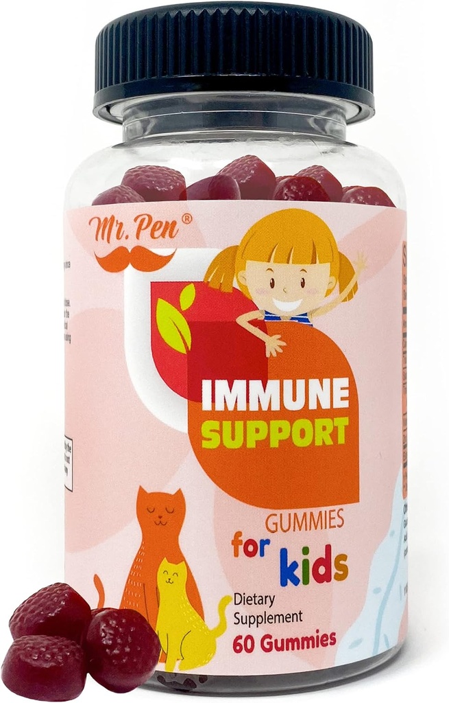 Mr. Pen Elderberry 비타민 C 아연 Gummies for Kids | 60 개 | 2 개월 공급 | 4 년, Immune Support Gummies, Low Sugar, Non- GMO, Vegan, Gluten Free, Pectin Chews