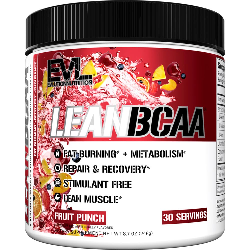 자극제 자유로운 Lean BCAA 분말 - Evlution 영양 BCAAs 아미노산은 CLA Carnitine를 가진 분말과 2:1:1 분지된 사슬 아미노산 근육 회복 뚱뚱한 화상 및 대사를 지원합니다 - 과일 펀치