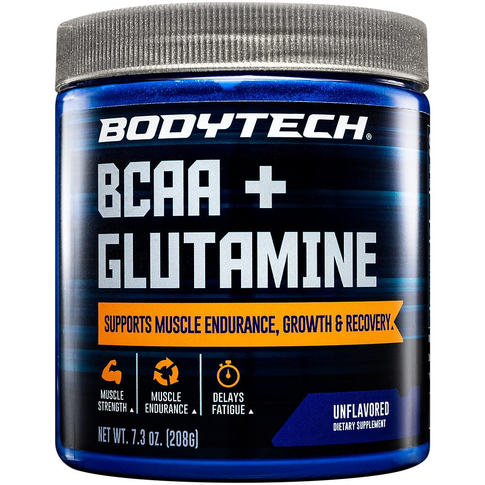 BodyTech BCAA + 비타민 C를 가진 글루타민 분말, L 글루타민 & 더 많은 것, 남자 & 여자를 위한 근본적인 전 운동 또는 포스트 운동 아미노산, 7.3 Oz, 30의 서빙