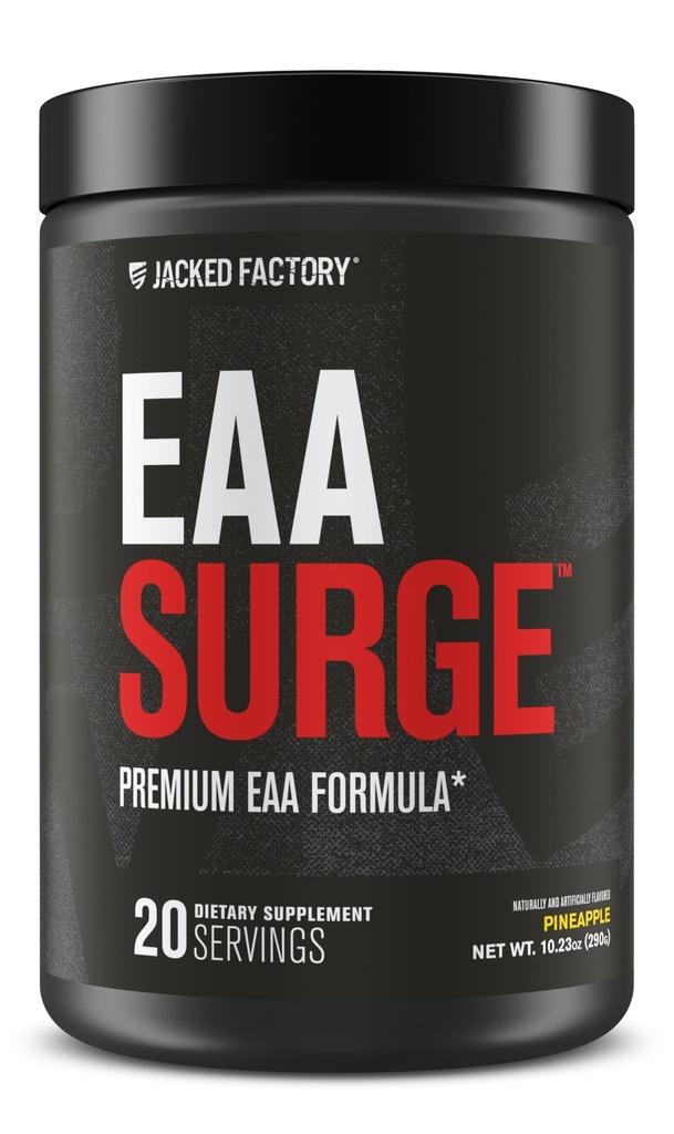 Jacked 공장 EAA Surge 필수 아미노산 분말 - EAAS & BCAA Intra 운동 보충교재 w/L-Citrulline, 타우린, & 근육 건물, 힘, 내구시간, 회복을 위해 더 많은 것 - 파인애플, 20sv