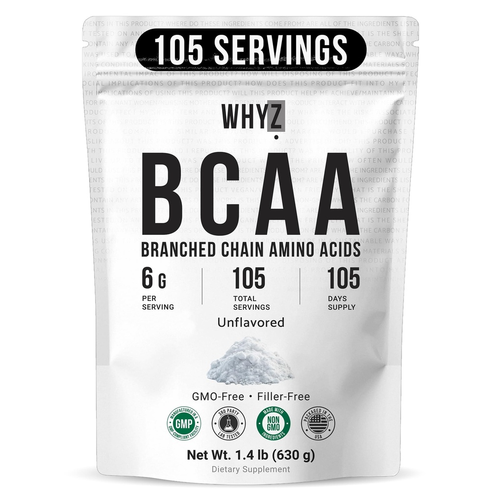 BCAA 분말 2:1: 1, 남자와 여자를 위한 Unflavored 분지된 사슬 아미노산 음료 & 조각 비 GMO No-Additives, 105 서빙, 1.4 lb (630g)에서 섞기를 위한 순수한 BCAA 에너지 분말